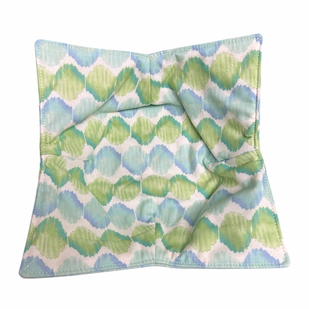 Hand Crafted Bowl Cozy Bowl Holder Microwavable Cotton Padded Green and Blue - Picture 11 of 11